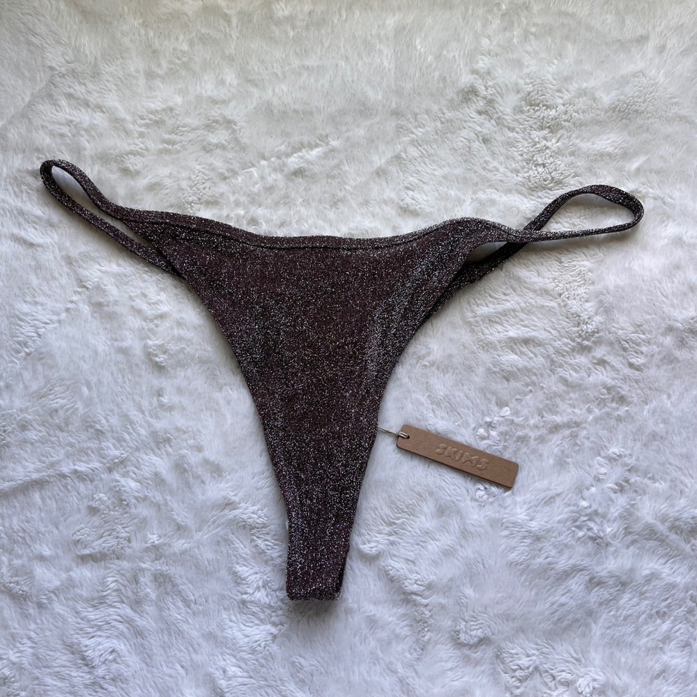Skims Women's Metallic Swim Tanga Bikini Bottom Cocoa Brown SW-THG-0112 3X NWT